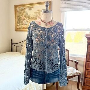 90s dusty blue crochet cardigan Sag Harbor size xl
